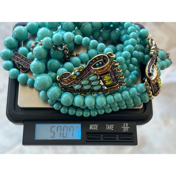 HEIDI DAUS 5 Strand Turquoise & Multi Color Crystal Necklace Adjustable STUNNING - Picture 16 of 16